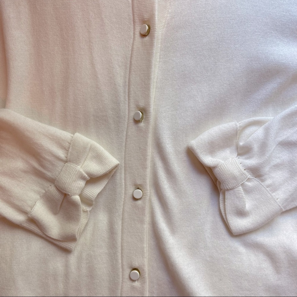 White Kate Spade Cardigan with Cropped Bow Sleeves